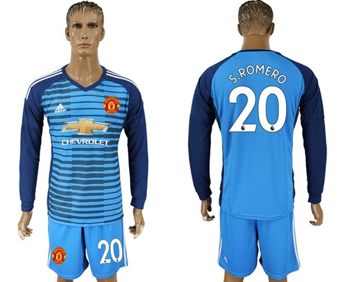 Manchester United #20 S.Romero Blue Long Sleeves Soccer Club Jersey - Click Image to Close